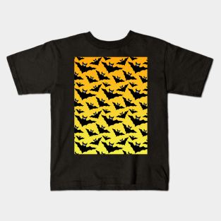 Orange yellow black bats Halloween pattern Kids T-Shirt
